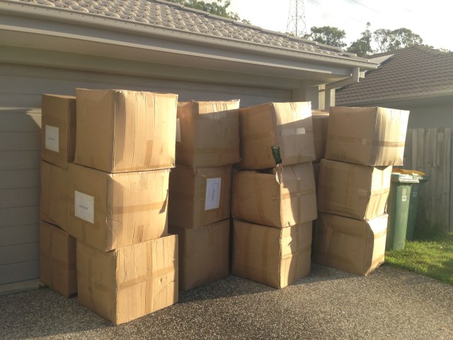 Plushie Boxes on the Driveway